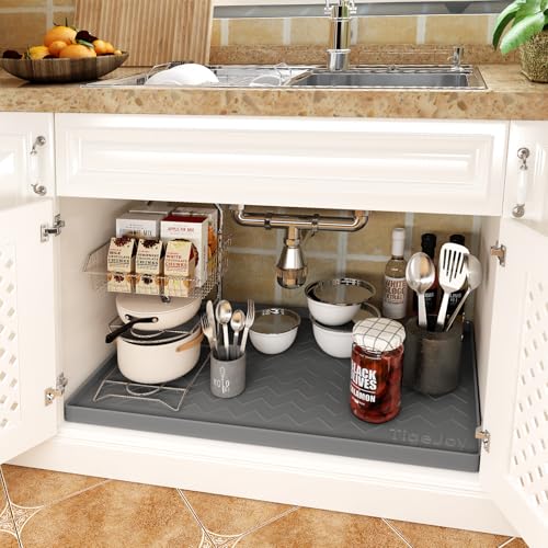 TigeJoy 34" x 22" Under Sink Mats for Kitchen Waterproof, Leak-Proof Silicone Mat Sink Protector and Cabinet Liner, Kitchen Essentials Organizer and Storage, Boot or Shoe Tray, Pet Feeding Mat