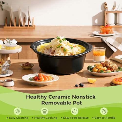 SpoonLemon 7 Quart Digital Slow Cooker with Programmable Timer, Auto Keep Warm, High Low Warm Settings, Removable Dishwasher-Safe Nonstick Pot for Easy Cleanup, with 20 Count Slow Cooker Liners