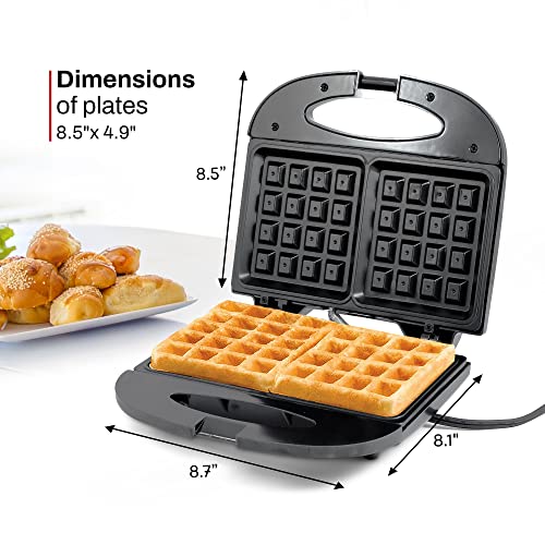 Elite Gourmet Maxi-Matic Electric Nonstick Belgian Waffle Iron Snack Maker Machine, Breakfast, Sandwiches, Compact & Portable, 2 Slice, Black