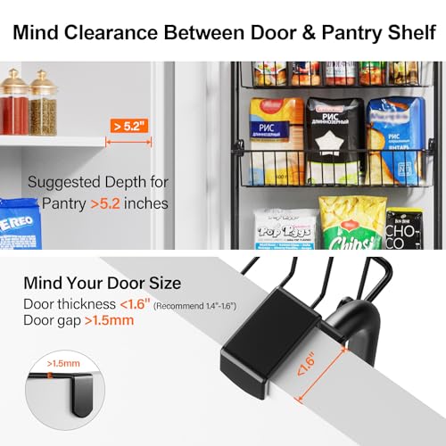 Delamu Over the Door Pantry Organizer, 6-Tier Metal Pantry Door Organization and Storage, Hanging Kitchen Basket Spice Rack Seasoning Shelves, Cabinet Door Organizer for Easy Install,D5xW18xH50inch