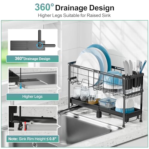 GSlife Narrow 2 Tier Dish Drying Rack - Expandable for Small Kitchens & RVs