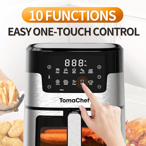 TomaChef Air Fryer 5.3QT with Visible Window, 10-in-1 Oil-Free Digital Cooker, Dishwasher Safe Basket, Healthy Cooking, Digital Control for Family (Black)