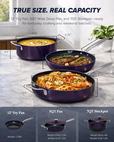 Nuwave Essential Series 5PC Ceramic Cookware Set PFAS-Free, G11 Duralon Blue Coating, Pots and Pans Set Non Stick, Diamond Scratch-Resistant,Stay-Cool Handle, Metal Lid,Induction Ready,Dishwasher Safe