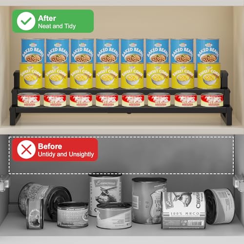 Dmevkic 3-Tier Expandable Can Organizer for Pantry,Adjustable 15''-25'' Metal Can Organizer Holds Up to 24 Cans,Can Holder for Pantry Kitchen Cabinet Countertop,Black