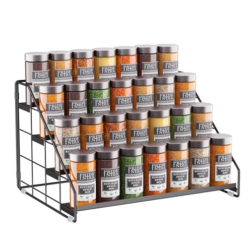 GIGIFTREE Spice Rack Organizer for Cabinet, 4 Tiered Spice Rack Organizer, Tiered Adjustable Spice Shelf for Kitchen Countertop Organization, Bright Black