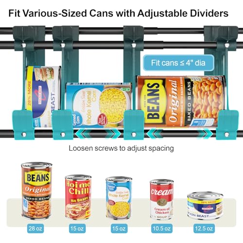 iSPECLE Expandable Can Organizer for Pantry, Large Capacity 60 Cans Can Storage Organizer Pantry Rack, Auto Rolling Dispenser & Stackable Metal Wire Holder for Deep Pantry Shelves, Black