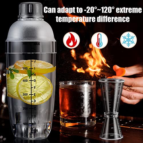 Suclain 8 Pack Plastic Cocktail Shaker Set 6 Pcs 24 oz Hand Drink Mixer Boba Tea Shaker Cup with Scales 2 Pcs Double Measuring Jigger Clear Bottle Tea Drink Mixer Cocktail Cup for Kitchen Bar Party