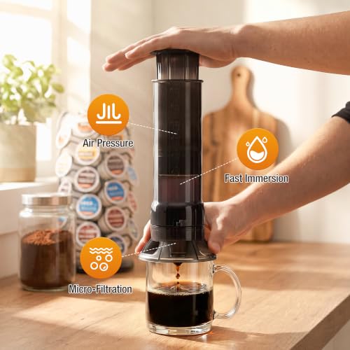 BLACKSMITH FAMILY French Press Coffee Maker - Dual Brew Coffee Press for K Cup Pod & Ground Coffee, Fast Brewing for Clean Flavor,Less Bitterness, Small Coffee Maker for Home, Office & Travel
