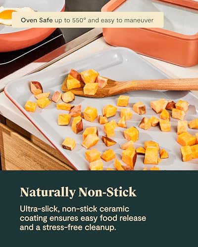 Caraway Non-Stick Ceramic Medium Baking Sheet Duo - Naturally Slick Ceramic Coating - Non-Toxic, PTFE & PFOA Free - Perfect for Baking, Roasting, and More - Medium (15" x 10") - Cream