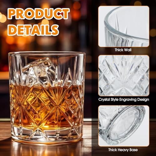 Yiyiring 12 Pcs Old Fashioned Whiskey Glasses 12 oz Elegant Crystal Whiskey Glasses Bourbon Cocktail Rocks Glass for Bourbon Scotch Liquor Cocktails Barware Men Gifts