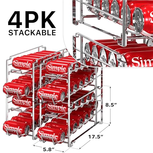 Simple Houseware Soda Can Organizer Stackable Rack Dispenser for Pantry/Refrigerator, Chrome, 4 Pack