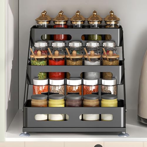 Ceetug 3 Tier Foldable Spice Rack, Black