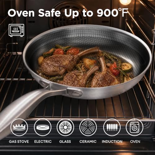 COOKER KING Stainless Steel Pans Set of 3 (8+10+12 Inch), Nonstick Induction Frying Pans,Chef's Pan,Skillets Dishwasher & Oven Safe, Stay-Cool Handles,Induction Compatible – Metal Utensil Safe
