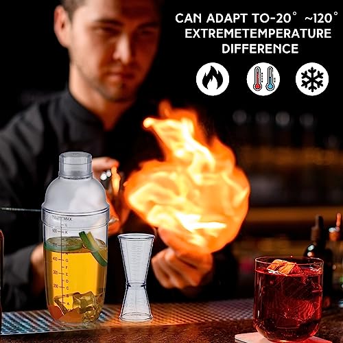Uiifan 6 Pcs Plastic Cocktail Shaker Set 4 Pcs 17 oz 24 oz Hand Drink Mixer and 2 Ounce Cup with Measurements Mixing Tool for Bar Party Tea Coffee Milk