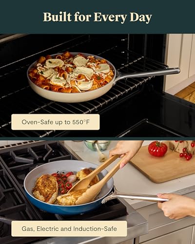Caraway Nonstick Ceramic Frying Pan (2.7 qt, 10.5") - Non Toxic, PTFE & PFOA Free - Oven Safe & Compatible with All Stovetops (Gas, Electric & Induction) - Cream