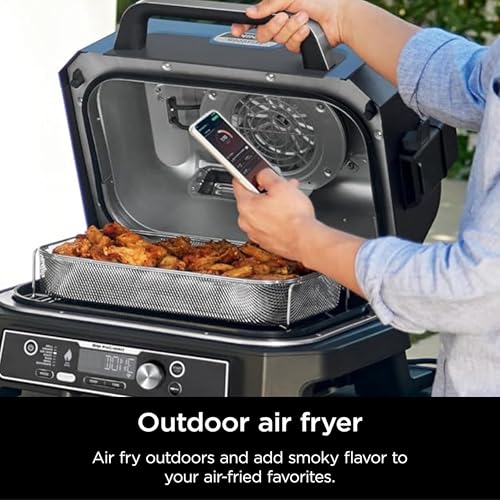 Ninja Woodfire Pro Connect XL Outdoor Grill & Smoker | Bluetooth, App Enabled | 7-in-1 Grill, BBQ Smoker, Outdoor Air Fryer | Woodfire Technology | Built-In Thermometer | Blue & Gold| OG951BL1