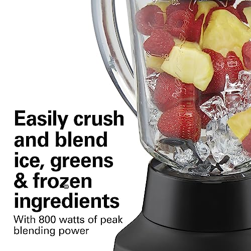 Hamilton Beach Wave Action Blender for Smoothies, Stainless Steel Ice Sabre Blades, 40oz Glass Jar, 800 Watts, Quiet Design, Black (58175)