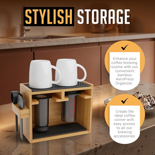 HEXNUB Organizer Stand for AeroPress Bamboo Coffee Caddy Original Black