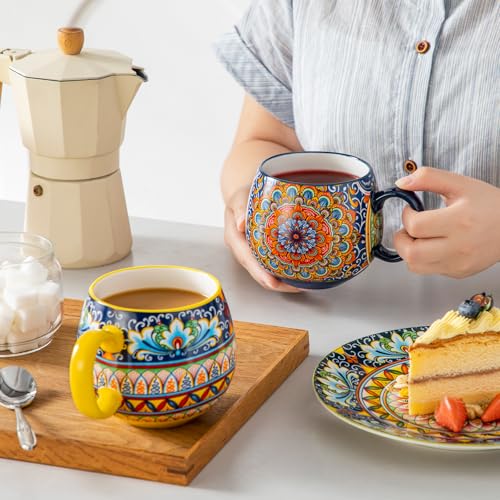 vancasso Coffee Mugs Set of 6, Coffee Cups Ceramic 18oz, Porcelain Coffee Mugs for Cappuccino, Latte, Espresso, Colorful Coffee Mugs with Handle, Rounded Boho Mugs, Microwave & Dishwasher Safe