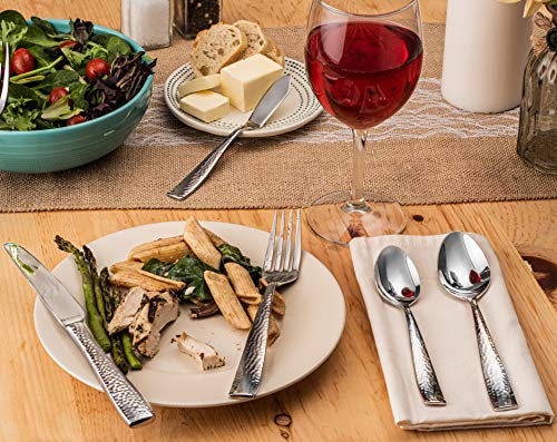 Hudson Essentials 40-Piece Hammered Stainless Steel 18/10 Flatware Silverware Set, Service for 8 (40-Piece Set)