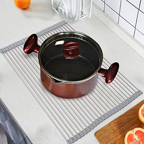 SunCleanse Roll-Up Dish Rack 17.8" x 15" Grey Over Sink Drainer Foldable