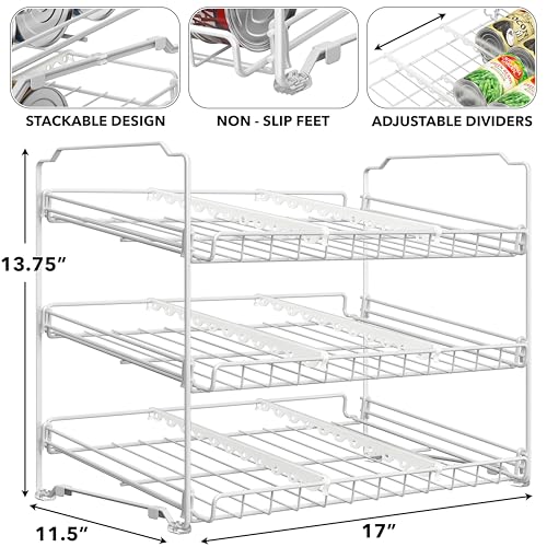 Simple Houseware Stackable Can Organizer Rack for Pantry/Cabinet - 11.5" D x 17" W x 13.75" H, Holds 36 Cans, 3-Tier Can Food Storage Dispenser, White