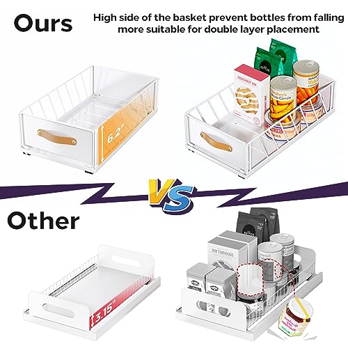Pull out Cabinet Organizer,Heavy Duty Slide out Pantry Shelves Drawer Storage with Adhesive Nano Film,Sliding Mesh Cabinet Basket with Handle for Kitchen, Bathroom, Home, 11.8W" X 15.7"D X 6.2"H,White