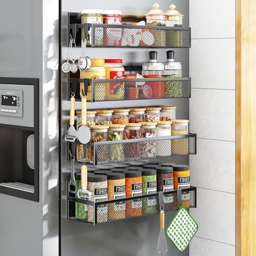 Aufworld Magnetic Spice Rack for Refrigerator, 4 Pack Magnetic Shelf, Fridge Magnet Organizer with Moveable 8