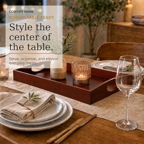 Comfify Dark Brown Bamboo Serving Trays Set of 3 – Nesting Ottoman Trays