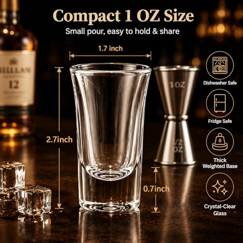 Ruckae 24 Pack 1 OZ Shot Glasses Set Shot Glass with Heavy Base Clear Shot Glasses Bulk for Vodka Tequila Whiskey Liquor