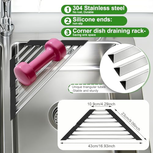 Small Triangle Foldable Dish Drying Rack with Silicone Ends for Sink Corner