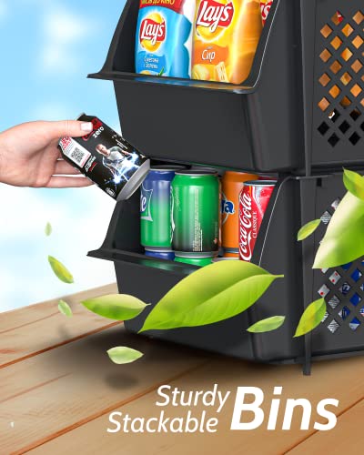 Skywin Stackable Storage Bins Open Front for Pantry Storage, 4 Pack - Black