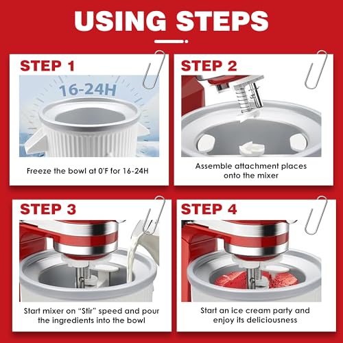 Ezato Ice Cream Maker Attachment for KitchenAid, Fits KitchenAid 4.5/5QT & 6QT Mixers, Frozen Ice Cream & Sorbet Gelato Maker, 2 Quart, White
