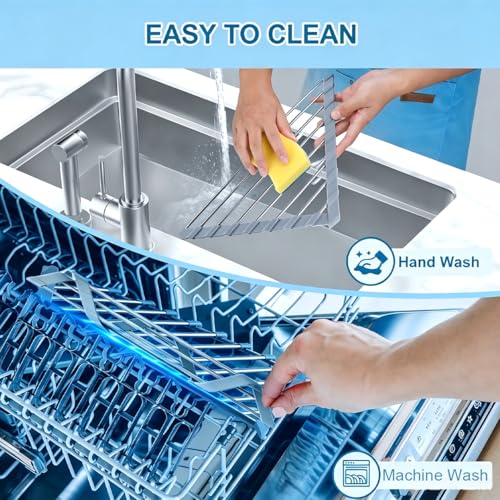 ERIUZB Triangle Roll Up Dish Drying Rack Over Sink, Silicone Wrapped Anti Slip Sink Organizer, Rust Proof Corner Dish Rack, Foldable Heat Resistant Kitchen Sink Organizer for Small Kitchens