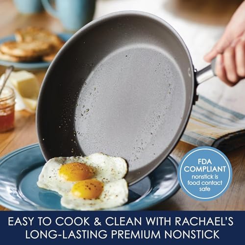 Rachael Ray Cucina Nonstick Cookware, Sea Salt Gray Pots and Pans Set, 12-Piece
