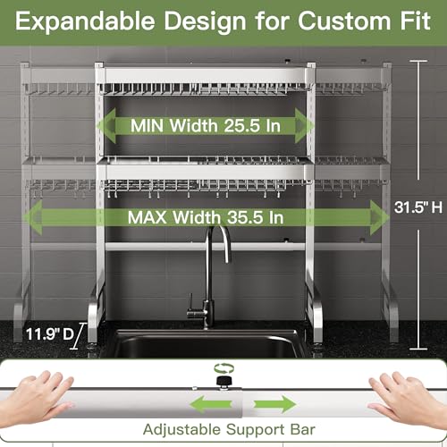 BOOSINY Over The Sink Dish Drying Rack, Extra Large Capacity Dish Drainer