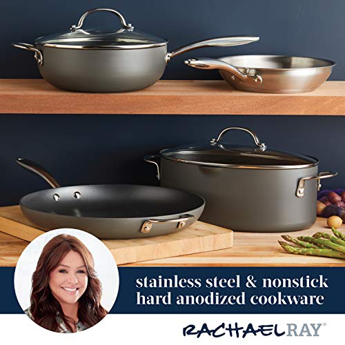 Rachael Ray Cookware, Professional Hard Anodized Nonstick Cookware Oval Pasta Stockpot and Braiser, 8-Quart, Gray