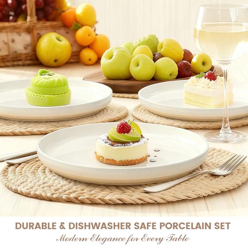 Plates and Bowls Sets, Dinnerware Sets for 4, 12 Pieces Scratch Resistant Dishware Dishes Set, Ceramic Kitchen Dinner Set, Porcelain & Microwave and Dishwasher Safe, Cream White