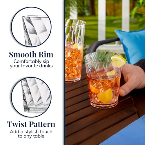 US Acrylic Optix Plastic Reusable Drinking Glasses (Set of 16) 14oz Rocks & 20oz Water Cups in Clear | BPA-Free Tumblers, Made in USA | Top-Rack Dishwasher Safe