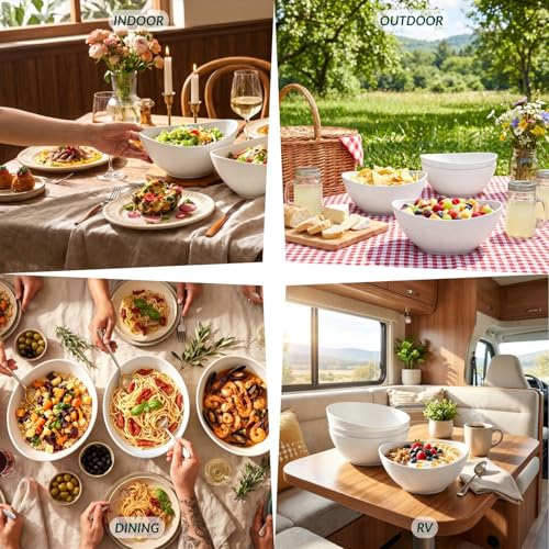 Homienly 9.6 inch Serving Bowls, Large Serving Dishes for Wedding Parties, 60 Oz for Salad, Side Dishes, Pasta, Oval Shape, Microwave & Dishwasher Safe, Set of 4, White