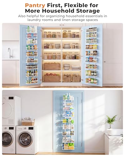 EVERIE Over the Door Pantry Organizer, 9-Tier Heavy Duty Door Storage Rack with Solid Bottom Baskets, Stable No-Bumping Design, Adjustable Hanging Shelves for Kitchen Pantry