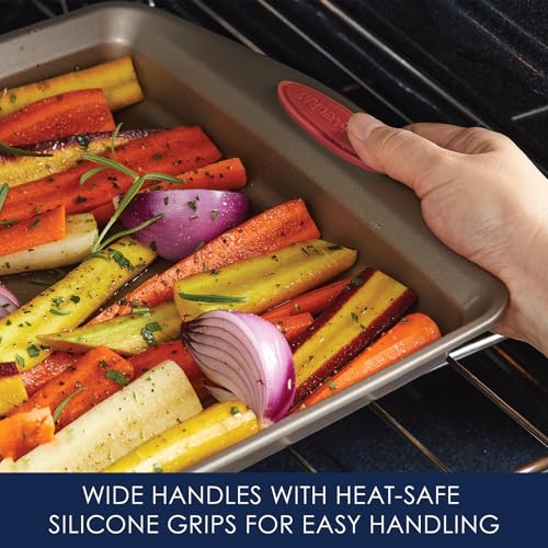 Rachael Ray Cucina Nonstick Bakeware Baking Pans Set, Latte Brown and Cranberry Red, Baking Dishes, 10-Piece