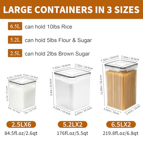 Flour Sugar Storage Containers, 10 Pack Large Airtight Food Storage Containers with Lids for Kitchen Pantry Organization and Storage, BPA Free Plastic Canisters Sets for Cereal, Rice and Baking