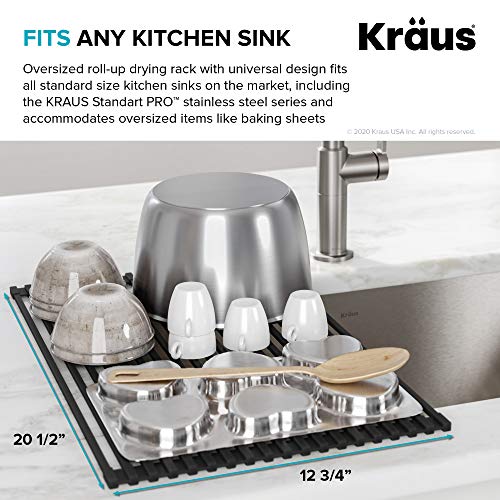 Kraus Multipurpose Over-Sink Roll-Up Dish Drying Rack, Colander and Trivet in Dark Grey, KRM-10DG