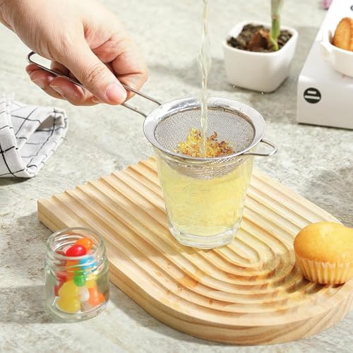3.35 Inch Silver Fine Mesh Strainer, Stainless Steel Metal Handheld Small Mini Sieve Strainer, Kitchen Food Strainer with Handle for Cocktail, Tea, Coffee and Juice