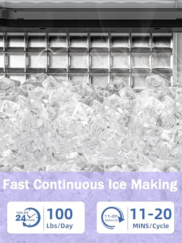 COWSAR Commercial Ice Maker Machine 100Lbs/24H, Stainless Steel Undercounter Ice Maker with 33Lbs Storage Capacity, Self-Cleaning Freestanding Ice Machine for Home, Bar, Restaurant, Office, Outdoor