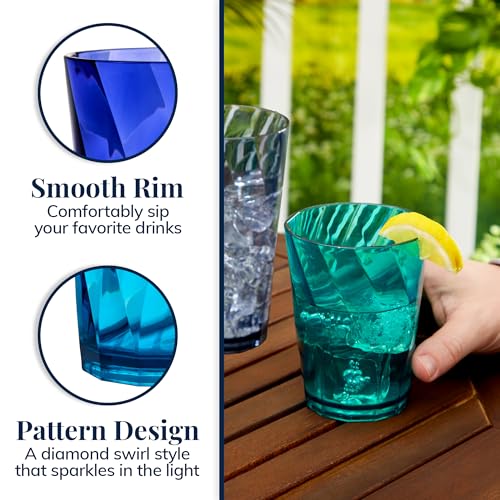 US Acrylic Optix Plastic Reusable Drinking Glasses (Set of 16) 14oz Rocks & 20oz Water Cups in Coastal Colors | BPA-Free Tumblers, Made in USA | Top-Rack Dishwasher Safe