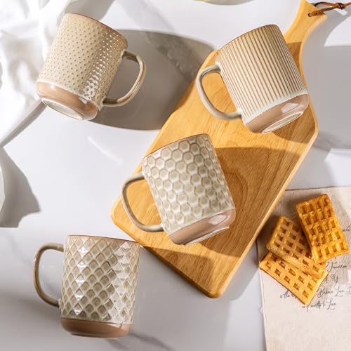 GBhome Large Coffee Mugs Set of 4, 16oz Handmade Stoneware Coffee Mugs Set with Large Handle for Cappuccino/Latte/Tea/Hot Cocoa, Dishwasher & Microwave Safe-Pale khaki