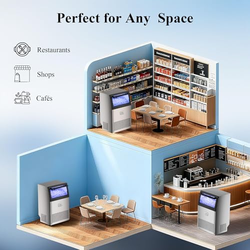 Commercial Ice Maker,110 lbs/24H,50 Cubes in 14 Mins,Stainless Steel Ice Machine with 33 Lbs Storage Capacity,Water Filter,Self-Cleaning,Under Counter/Freestanding Ice Maker for Restaurant,Cafe,Home