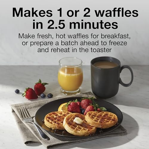 Proctor Silex Double Mini Waffle Maker Machine with 4” Round Non-stick Grids, Makes 2 Personalized Individual Breakfast Keto Chaffles and Hashbrowns, Compact, Black (26102)